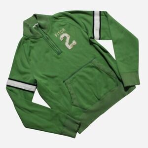 Mens Vintage Y2K 2000s Green Stripe Skater Abercrombie&Fitch Quarter Zip Sweater